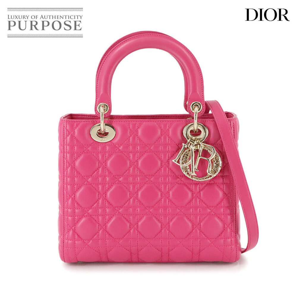 Christian Dior Cannage Lady Hand Shoulder Bag Pink Leather